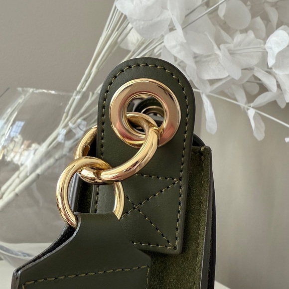 LePARMENTIER Paris Yucca Suede and Leather Shoulder Bag in Military Green - Picture 5 of 14